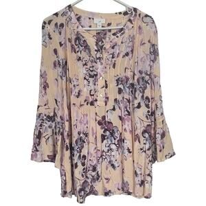 J. Jill Pleated‎ Front Pink Purple Blouse Medium